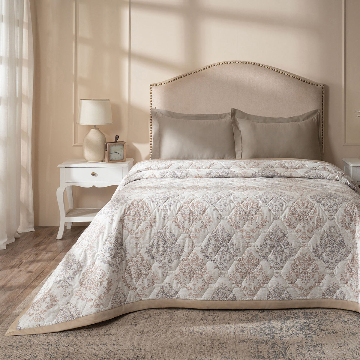 PBS Timeless Ornare Quilt/Quilted Bed Cover Tan