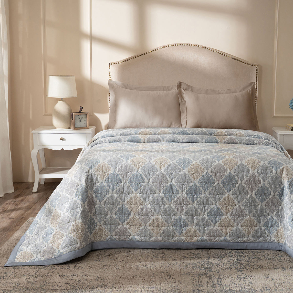 PBS Timeless Ornare Quilt/Quilted Bed Cover Blue