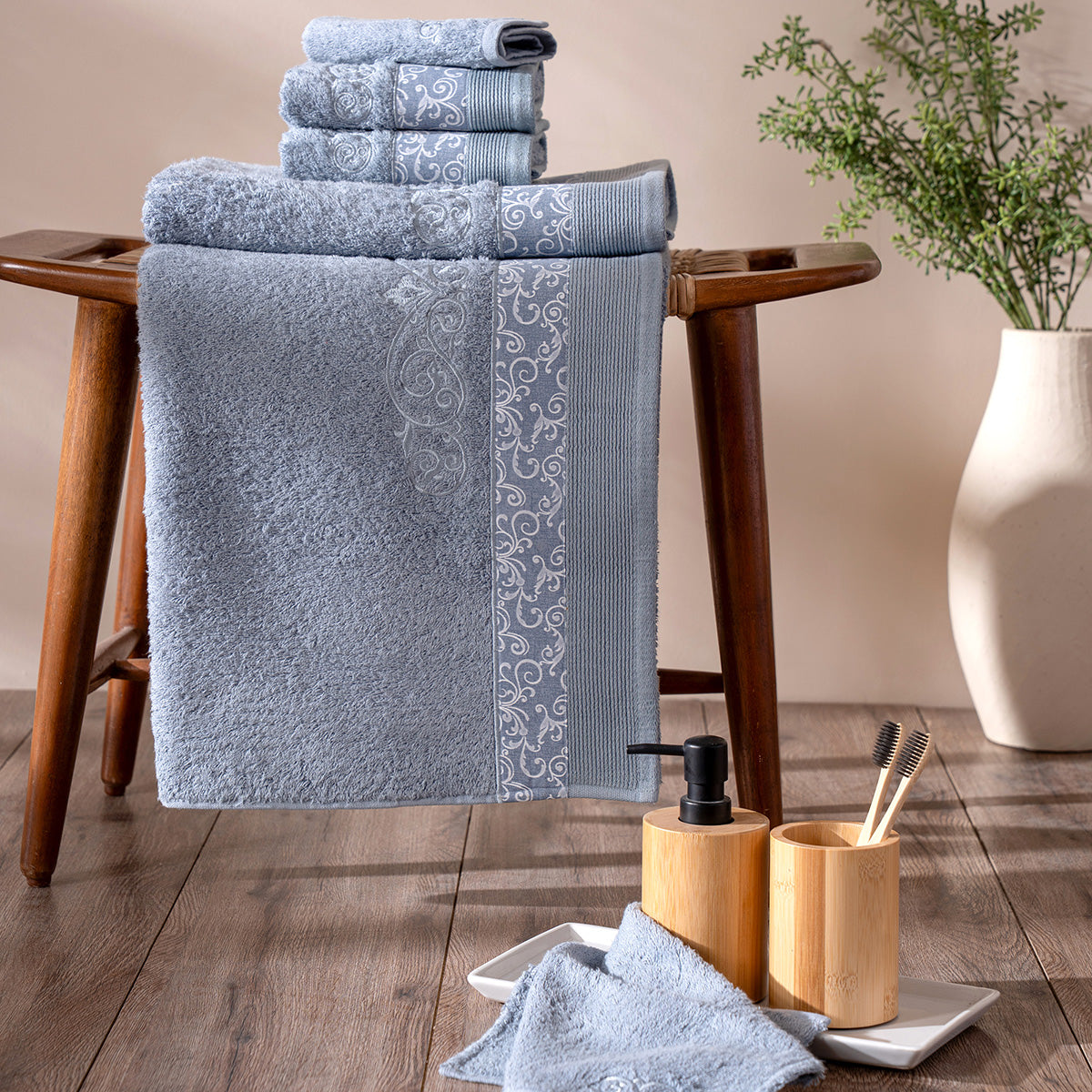 Selene Embroidery Machine 100% Cotton Towel Blue