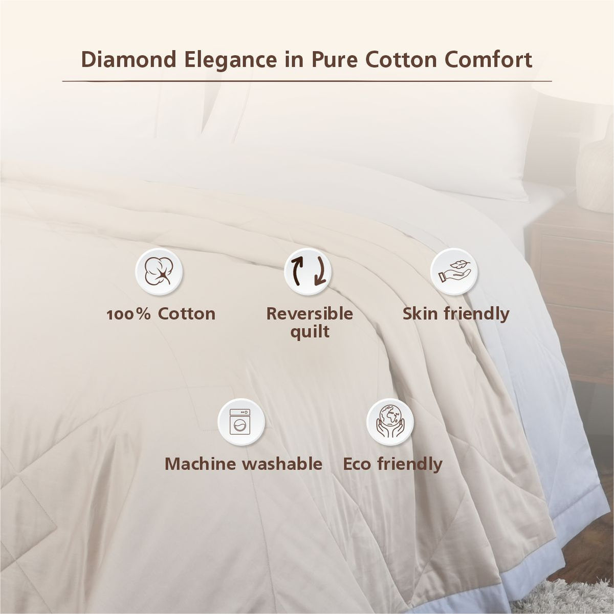 Maspar Selwyn AC Quilt/Quilted Bed Cover/Comforter 100% Cotton Shell & Filling Reversible Misty Rose/Flint Grey