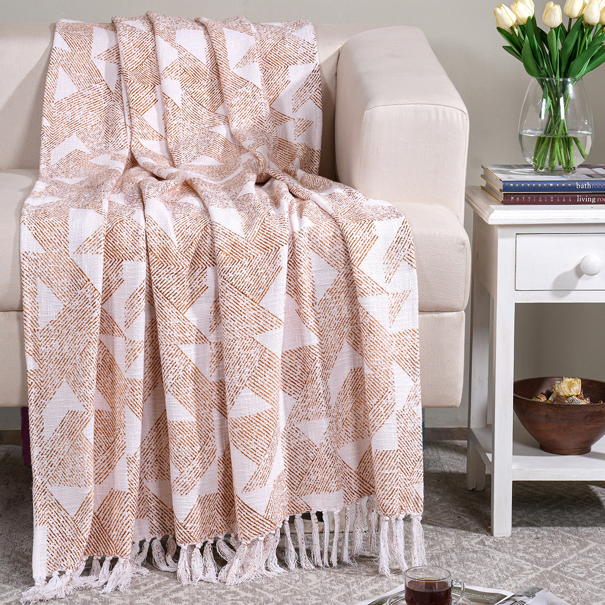 Eclectic Geo Triangle 100% Cotton Rust Throw