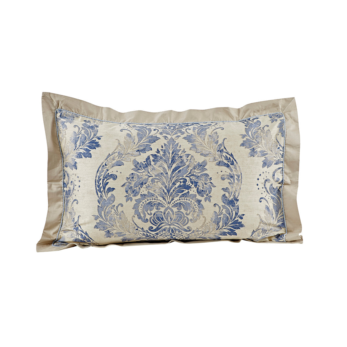 Vintage Quilted Hand Gallant Damask Print Pillow Sham Set Blue