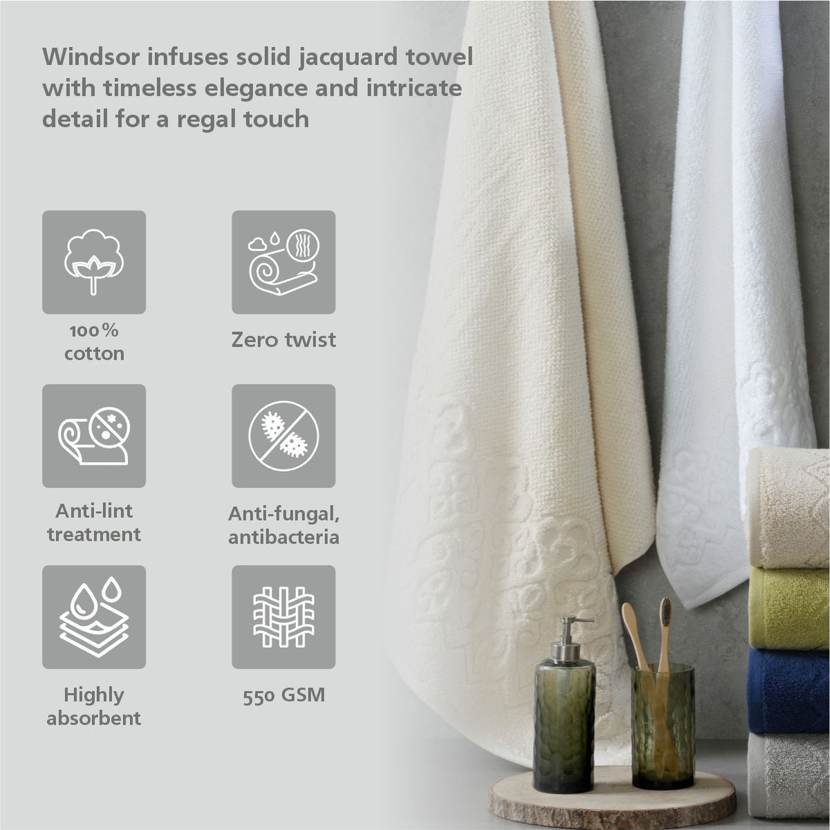Windsor Antimicrobial Antifungal Zero Twist Fluffy Luxurious Linen Towel