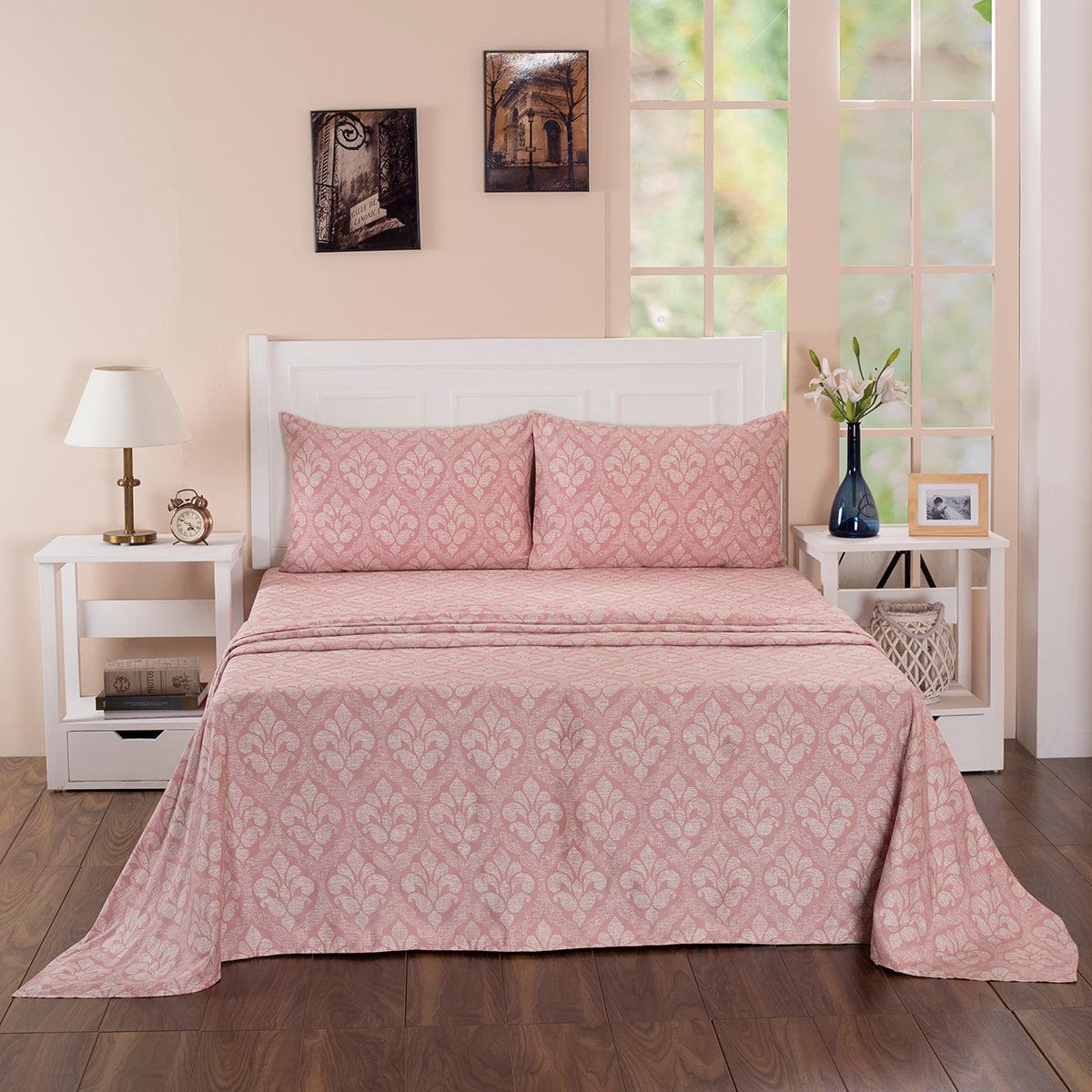 Folklore Transition Diamond Festivity Printed 100% Cotton Peach Ultra Soft Bed Sheet