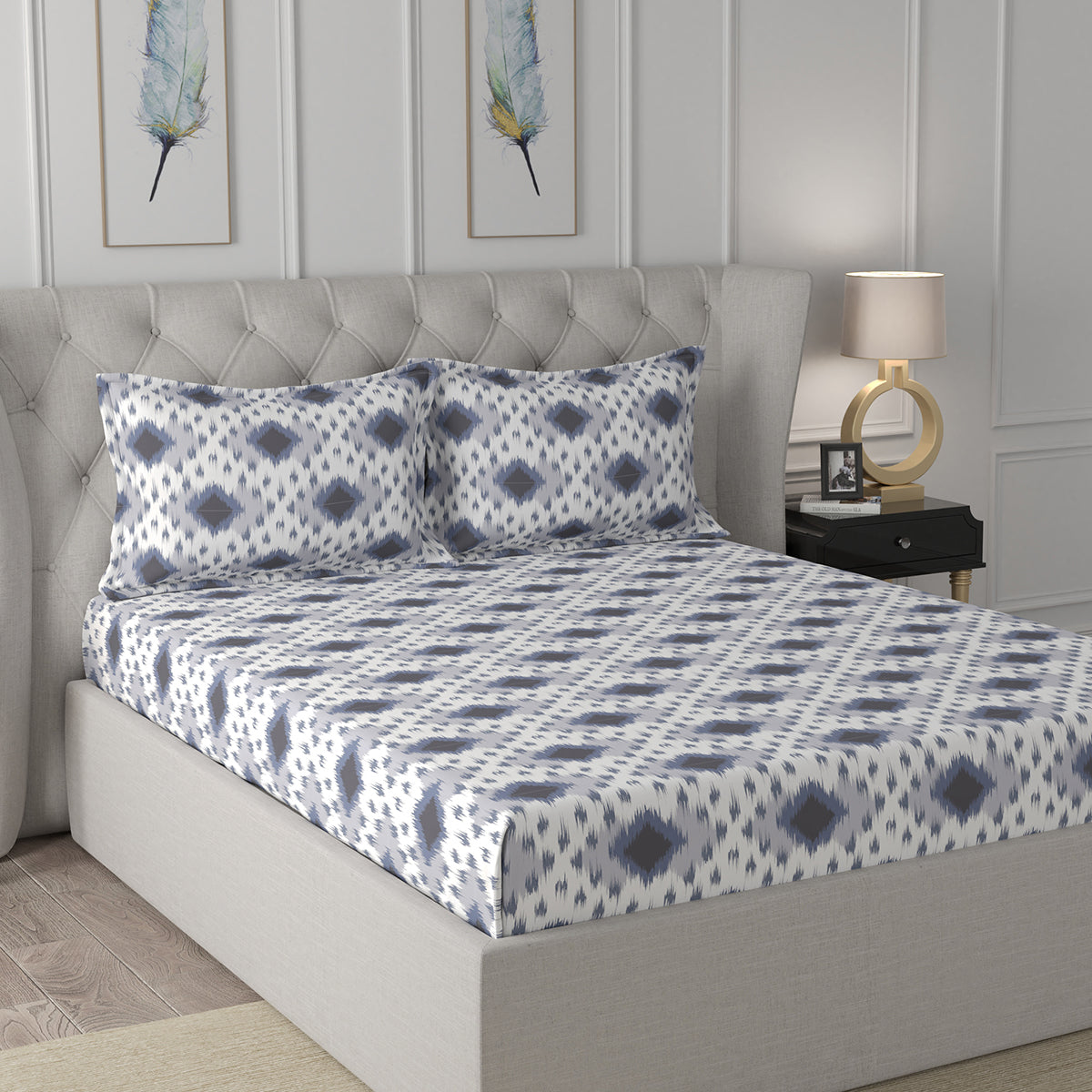 Florescence Arlen Printed 100% Cotton Blue Bed Sheet