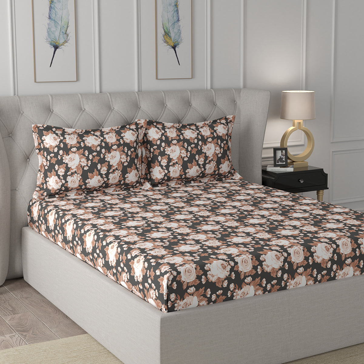Florescence Rosalie Printed 100% Cotton Red Bed Sheet