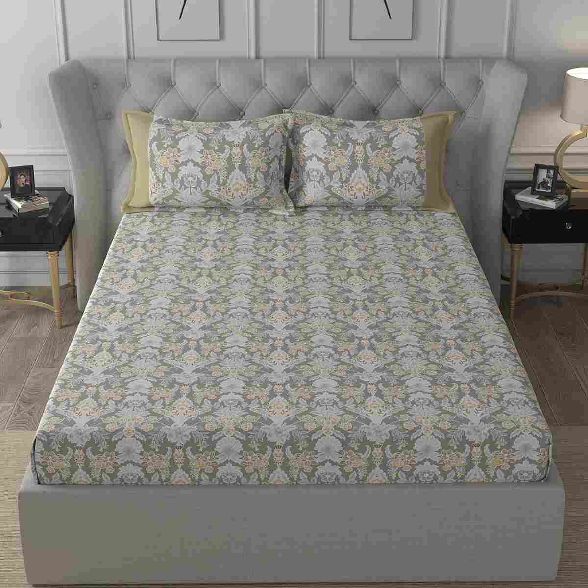 Regency Dark Flora Printed 210TC 100 %Cotton Neutral Bed Sheet