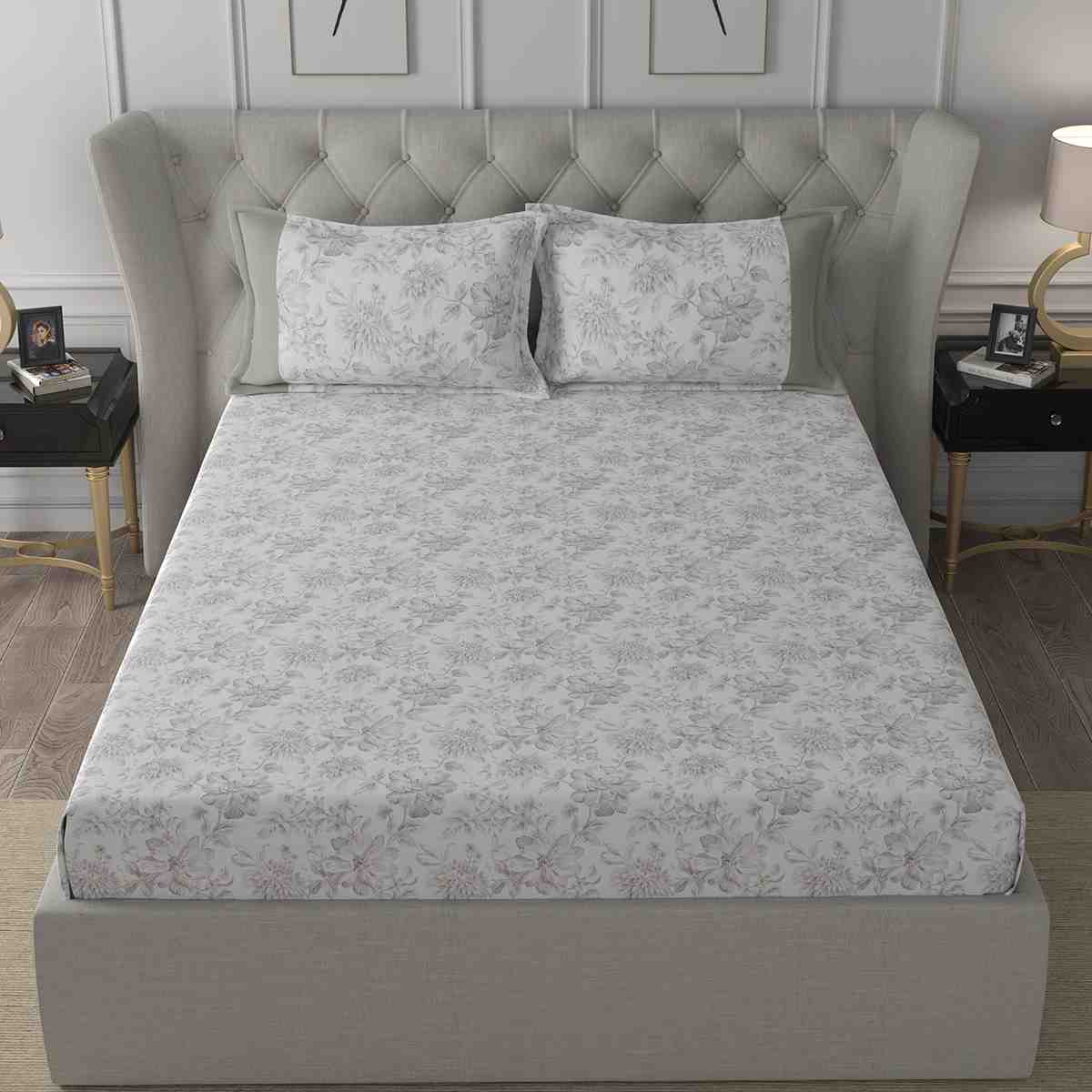 Regency Alicia Printed 210TC 100 %Cotton Neutral Bed Sheet