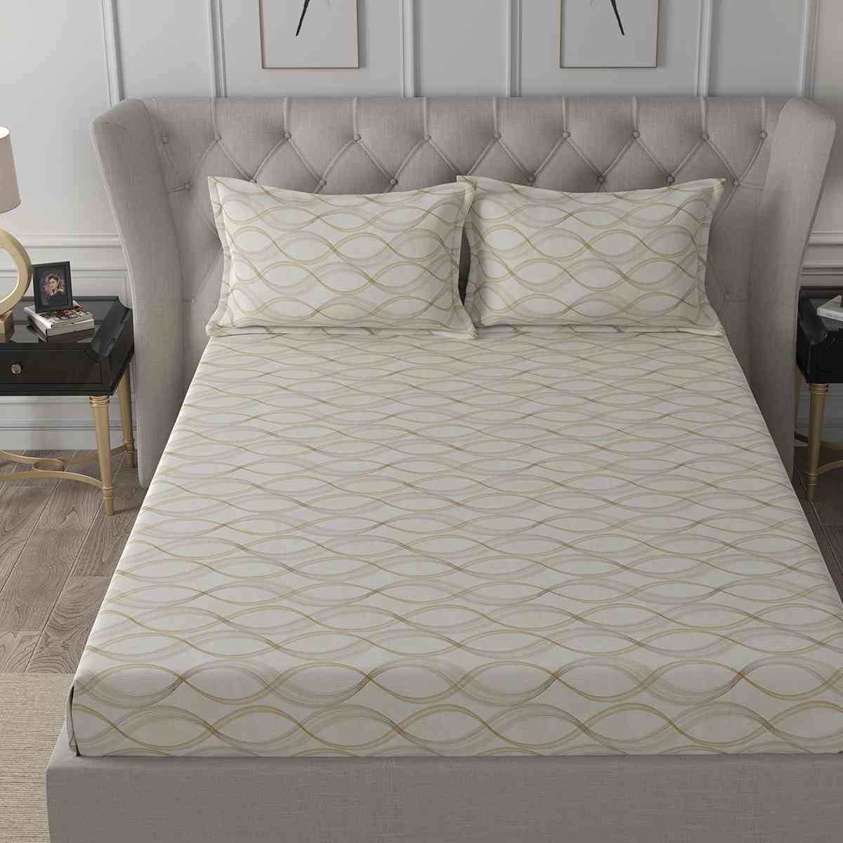 Regency Naple Printed 144TC 100 %Cotton Neutral Bed Sheet