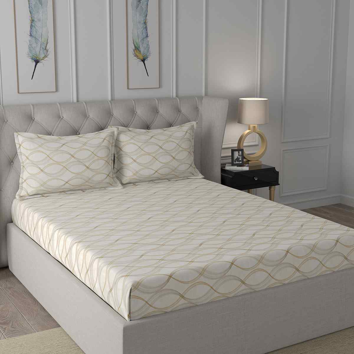 Regency Naple Printed 144TC 100 %Cotton Neutral Bed Sheet