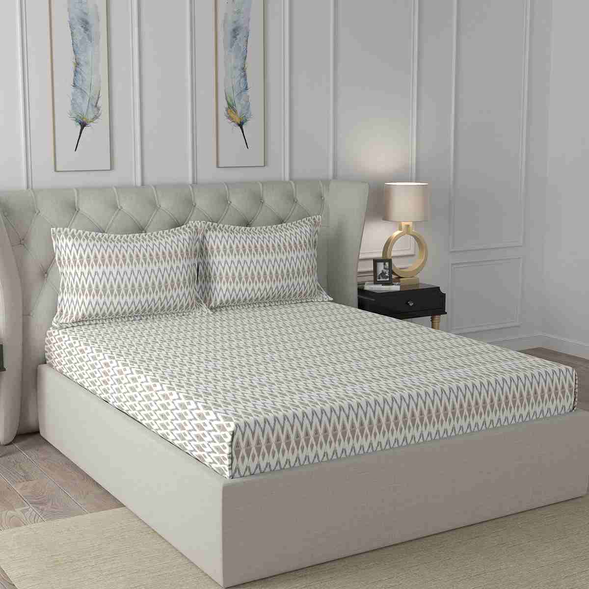 Regency Amanda Printed 144TC 100 %Cotton Neutral Bed Sheet