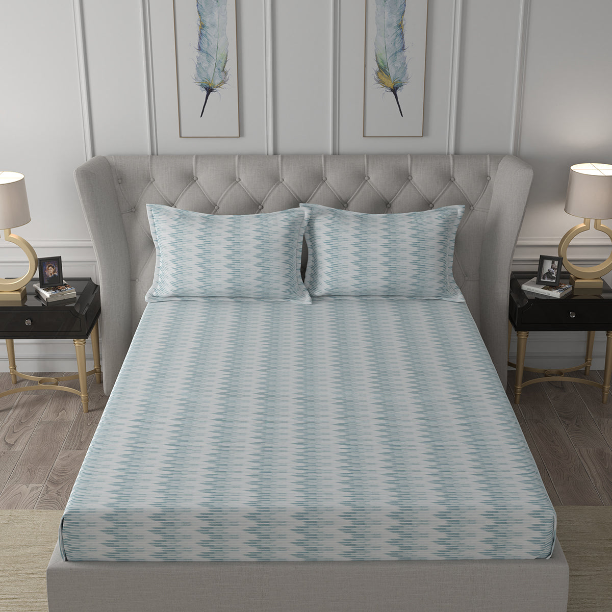 Hermosa Exotic Bouquet Asher Blue Bed Sheet with Pillow Case