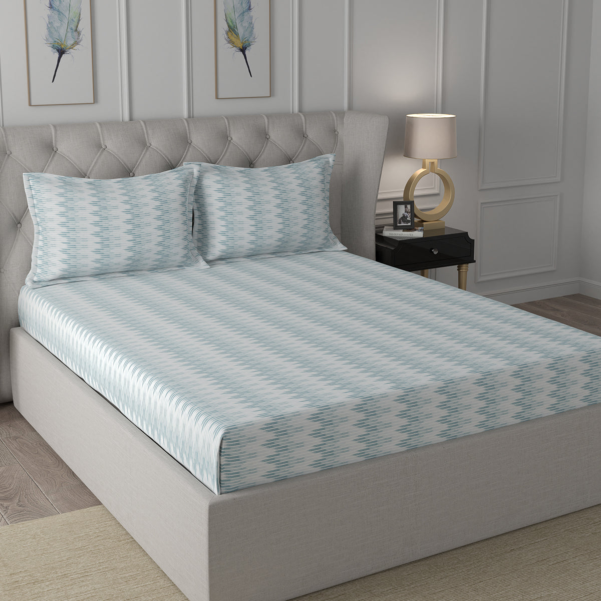 Hermosa Exotic Bouquet Asher Blue Bed Sheet with Pillow Case