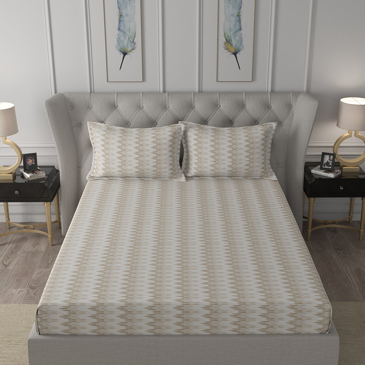 Hermosa Exotic Bouquet Asher Neutral Bed Sheet with Pillow Case