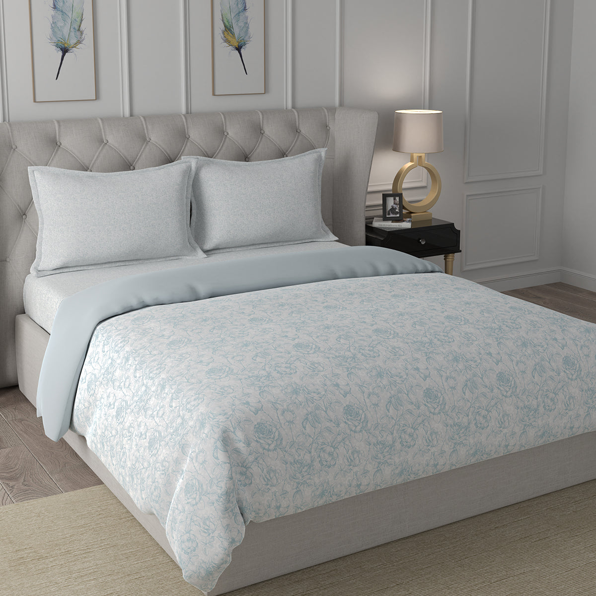 Hermosa Exotic Bouquet Wonderland Blue 4 Pc Quilt/Quilted Bed Cover Set
