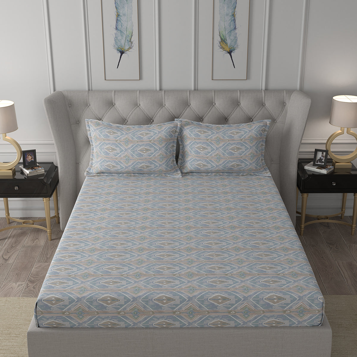 Hermosa Exotic Bouquet Tupack Blue Bed Sheet with Pillow Case