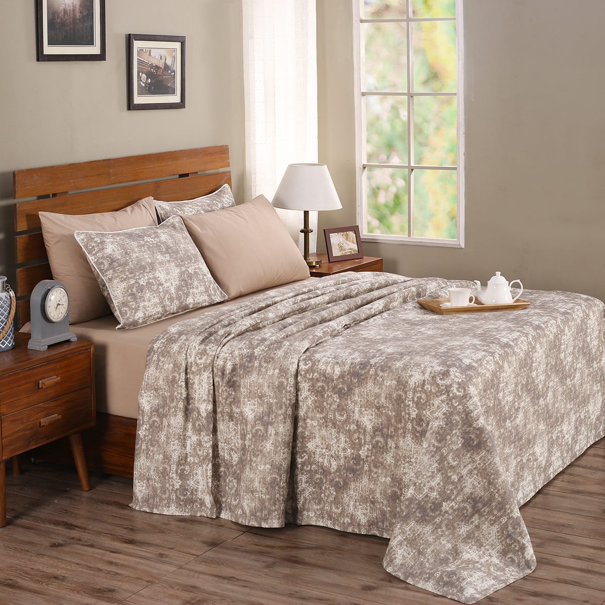 Rustic Clash Hyper Graphic Neutral Printed Bed Cover