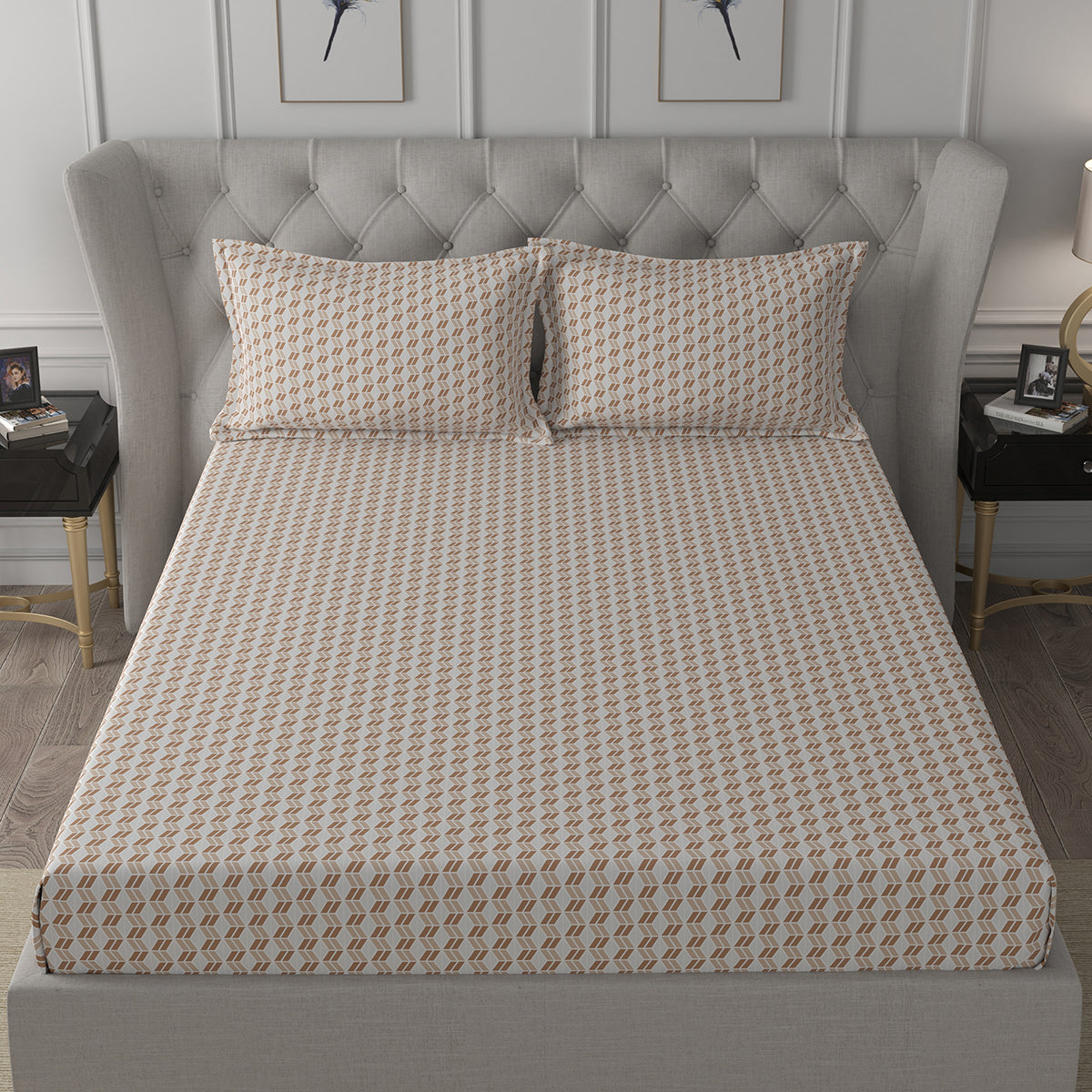 Backyard Patio Morris Printed 100%Cotton Rust Bed Sheet with Pillow Covers