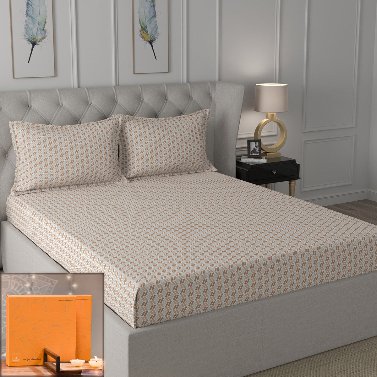 Backyard Patio Morris Printed 100%Cotton Rust Bed Sheet with Pillow Covers