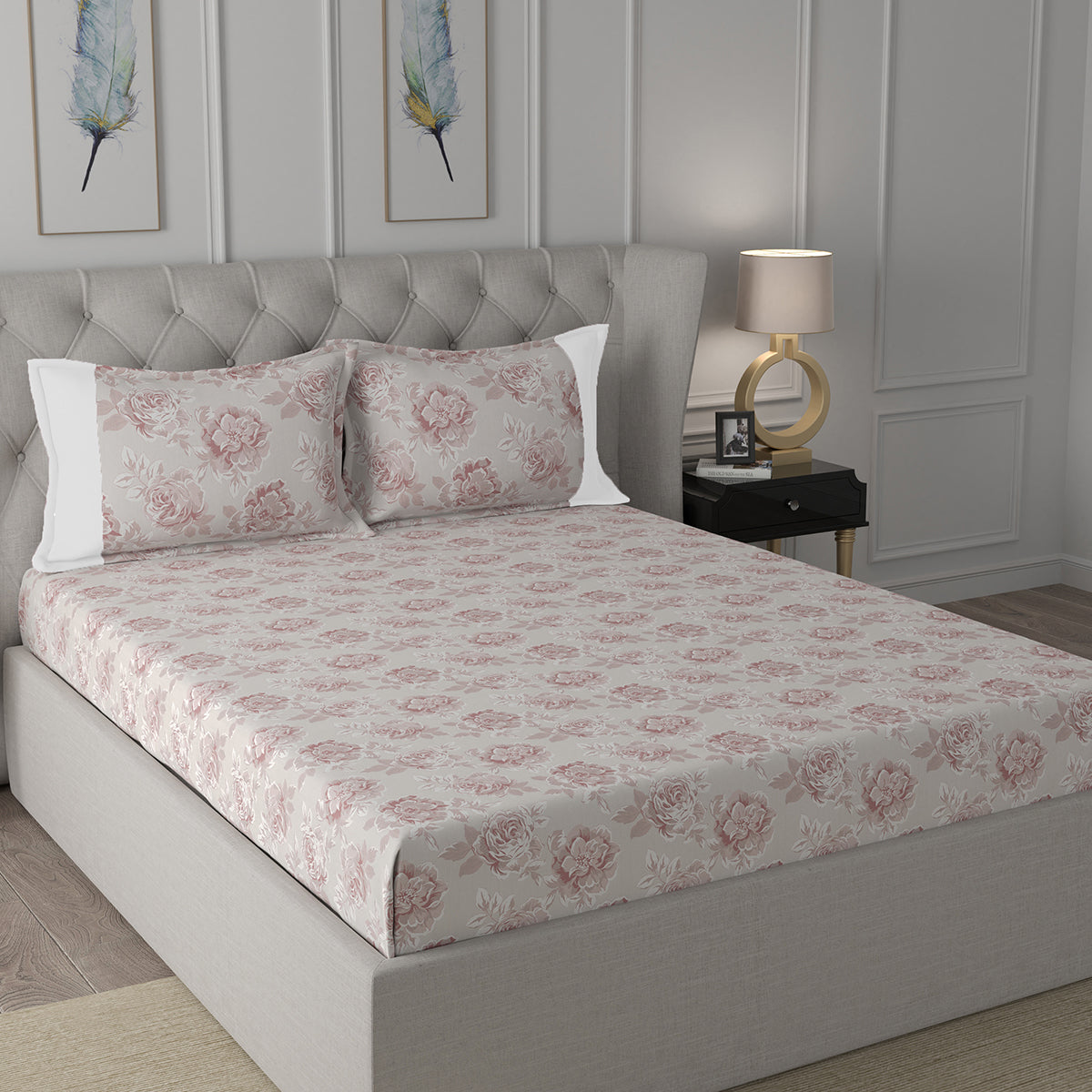Backyard Patio Silvie Printed 100%Cotton Red Bed Sheet with Pillow Covers