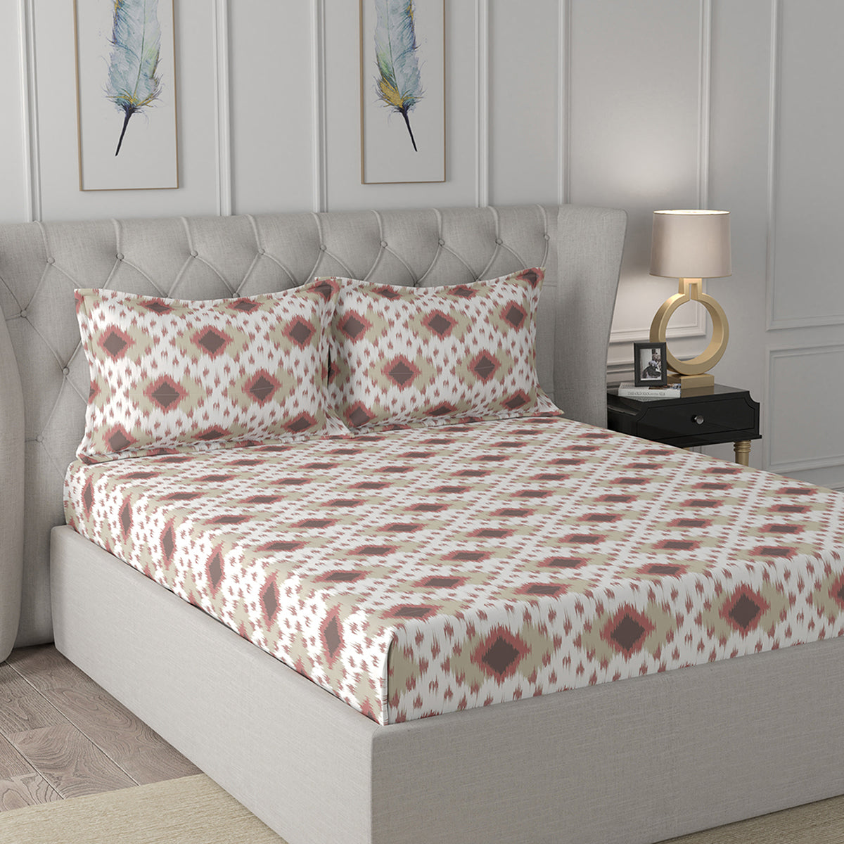 Florescence Arlen Print Red Fitted Sheet With Pillow Covers