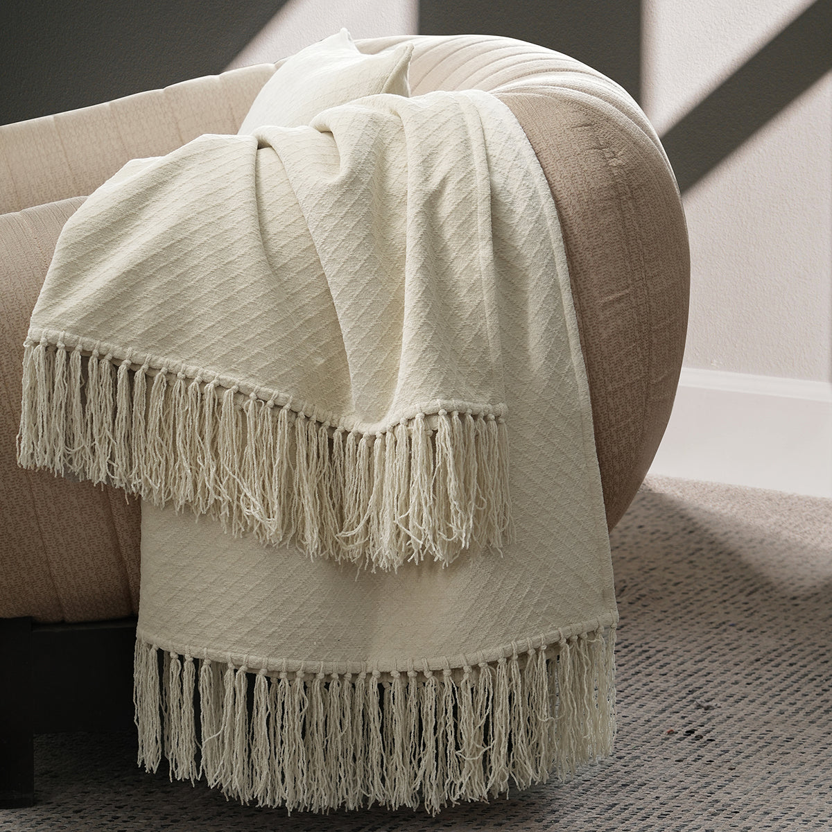 Buy Blaize 100% Cotton Solid Weave Beige Throw/Sofa/Multi Cover