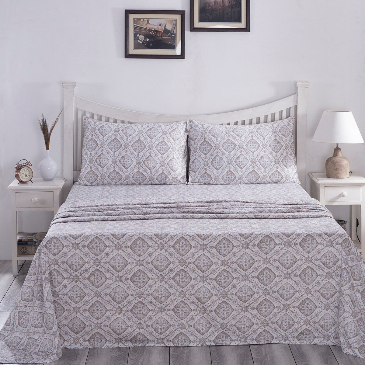 PBS Nomad Scuplt Harold Printed 100% Cotton Neutral Soft Bed Sheet