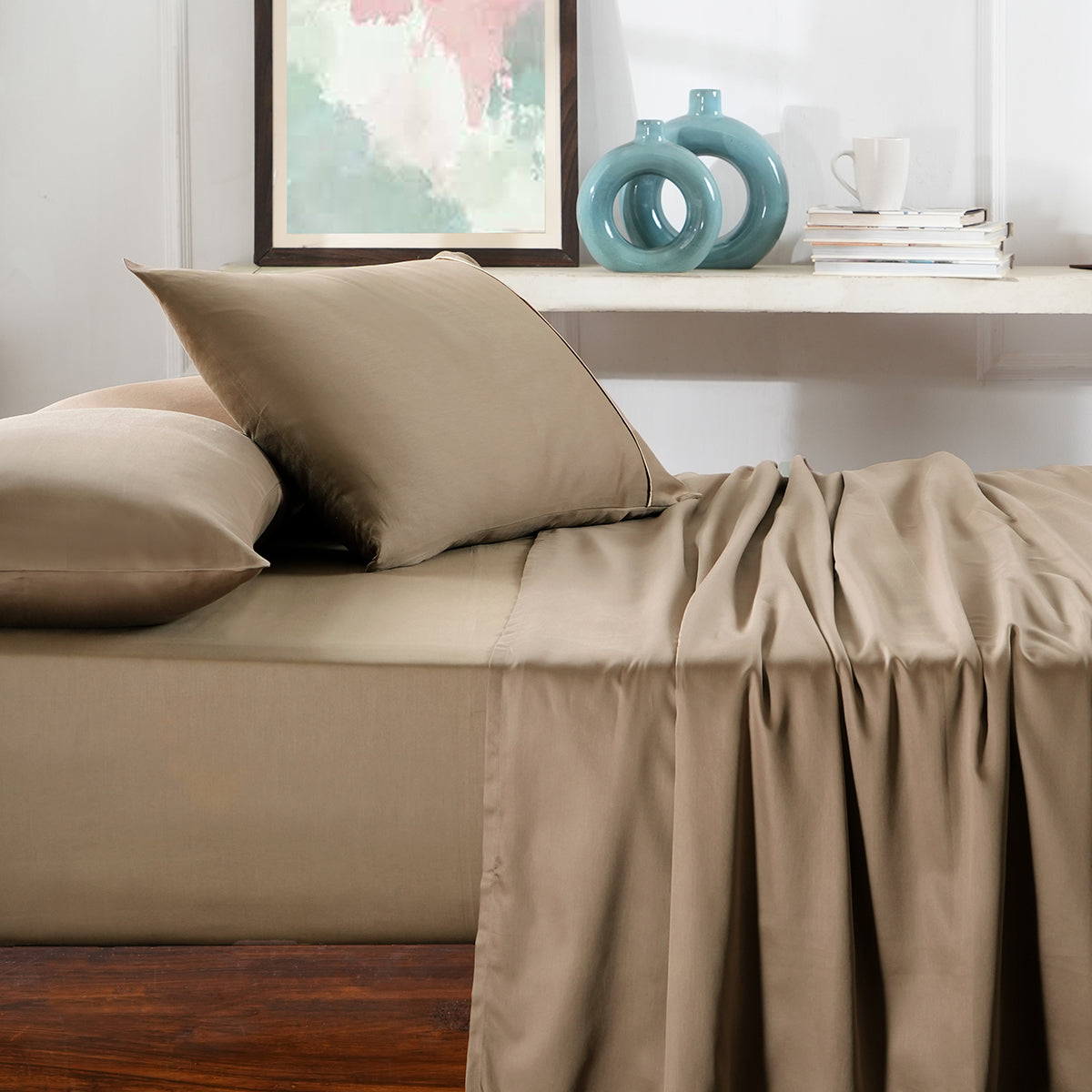 Viola Plain 100% Cotton Sateen Simply Taupe Bed Sheet