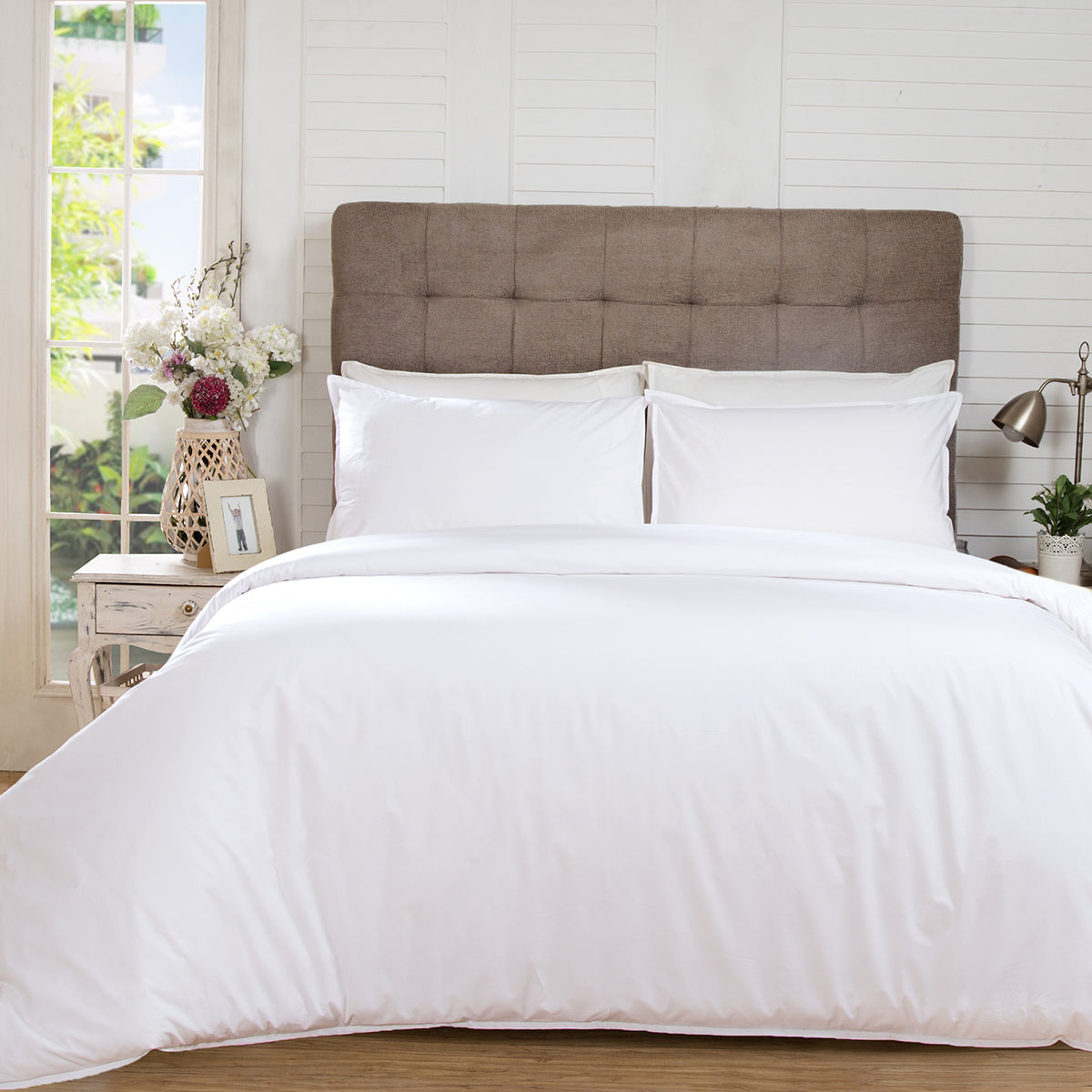 Hannah Percale 100% Cotton Reversible Easy Care White/White Duvet Cover with Pillow Case