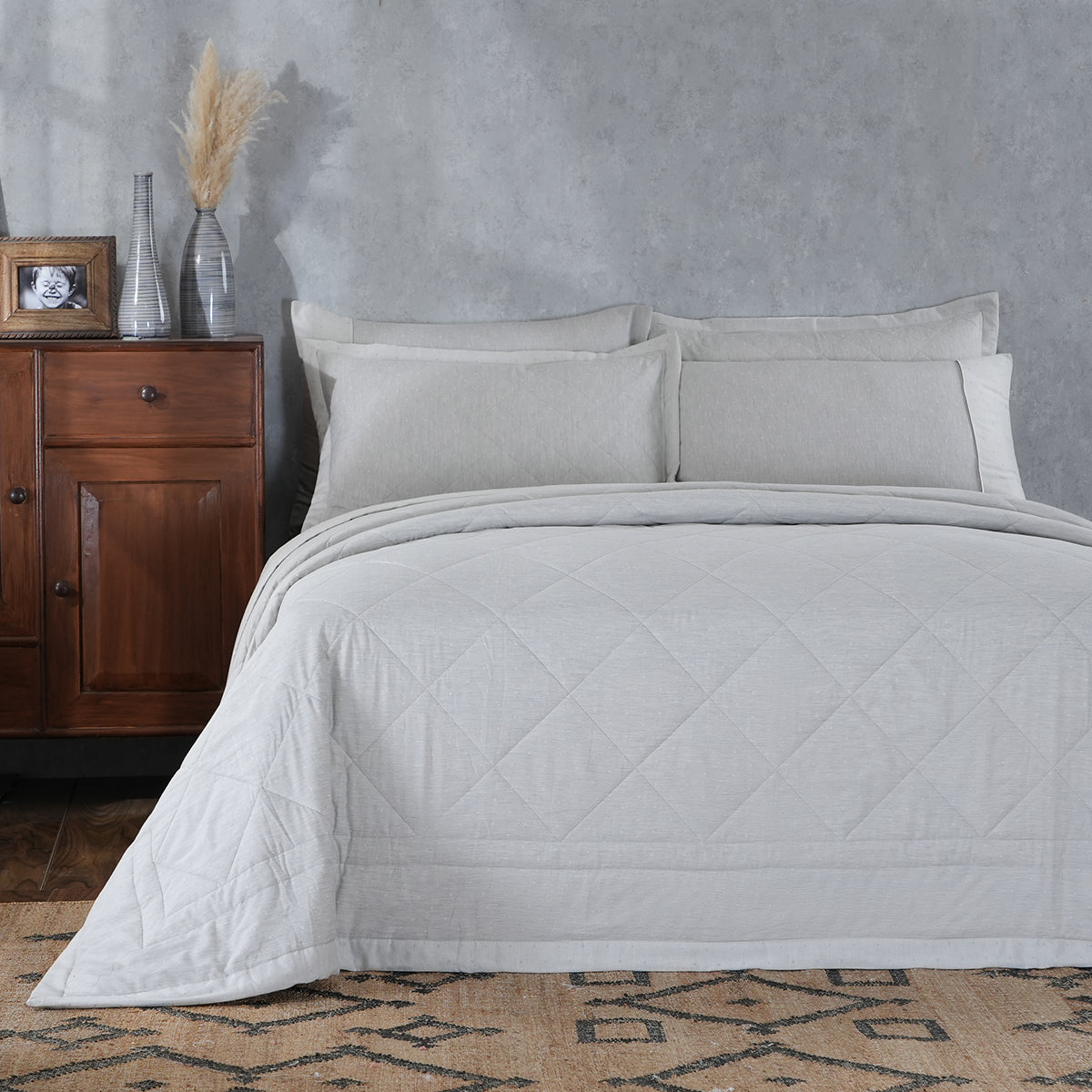 Muted Dot 100% Natural Cotton Filling Summer AC Quilt/Quilted Bed Cover/Comforter Grey
