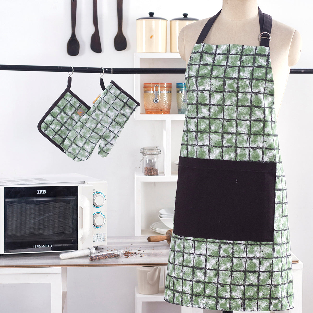 Shadow Check Green 1 Pc Apron