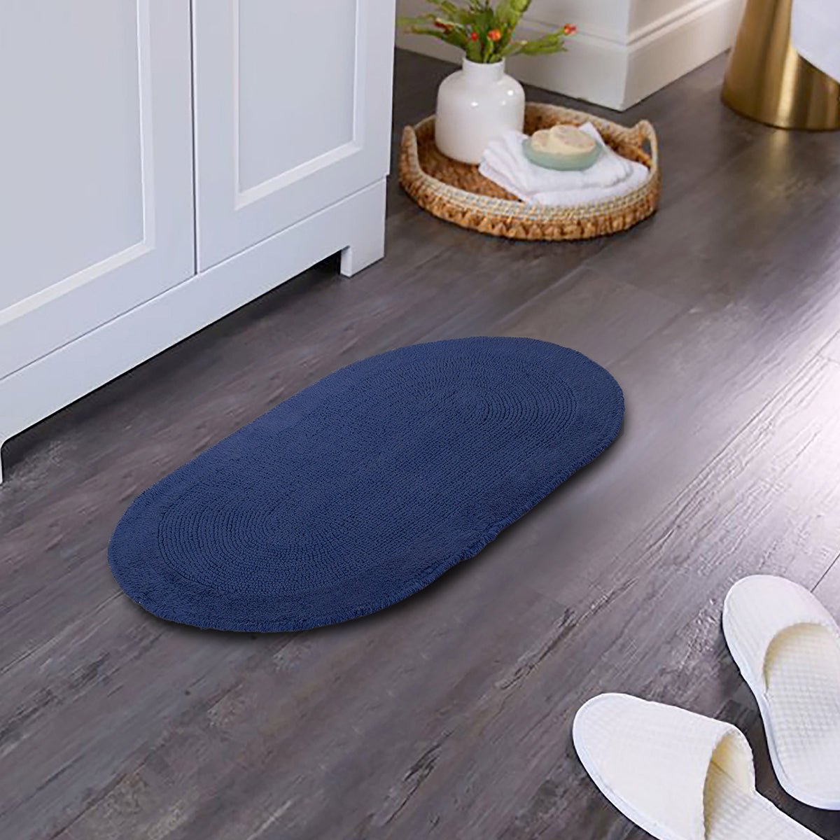 Grassy Ground Soft Reversible Solid Luxurious Navy Bath Mat