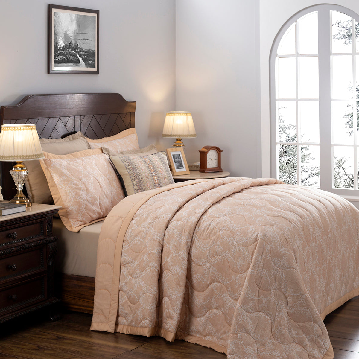 Nostalgic Attire Classic Cambric Peach 8PC Quilt/Quilted Bed Cover Set