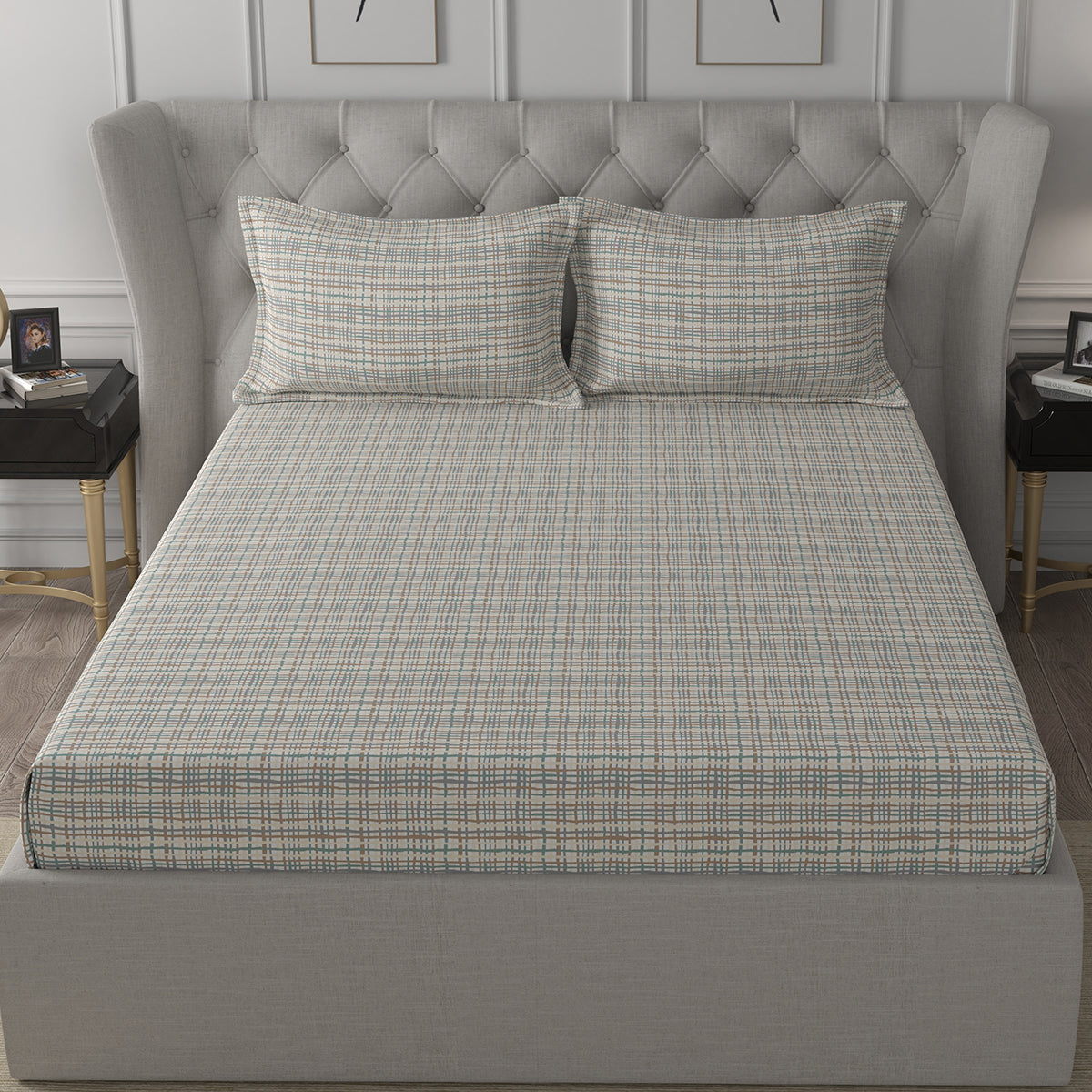 Inhouse Ardour Tiffany Printed 200 TC 100% Cotton Neutral Bed Sheet