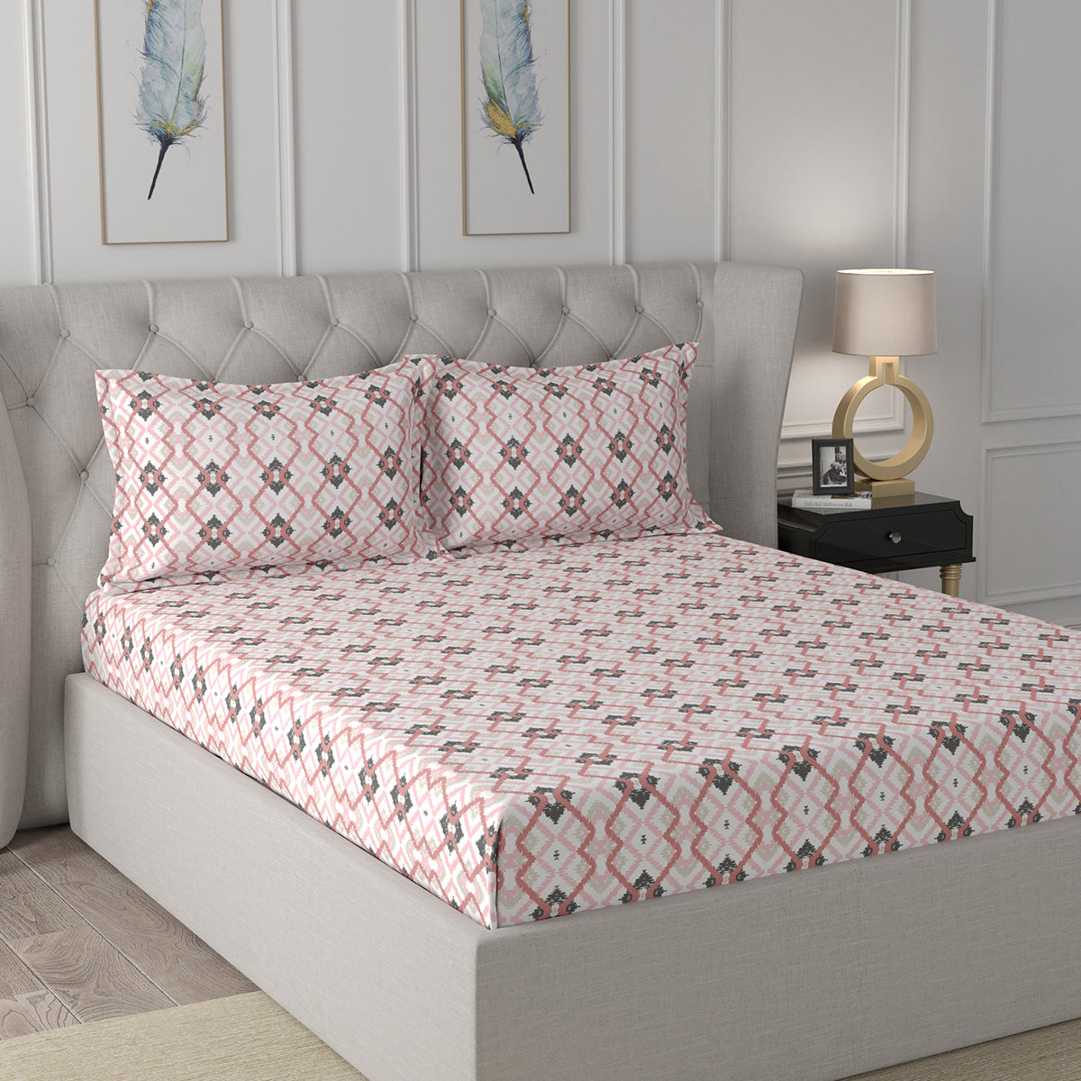 Florescence Cayden Printed 100% Cotton Red Bed Sheet