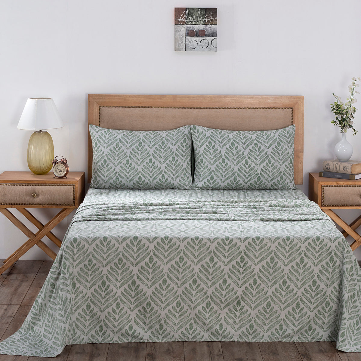 Global Atelier Petal Touch Printed 100% Cotton Green Soft Bed Sheet
