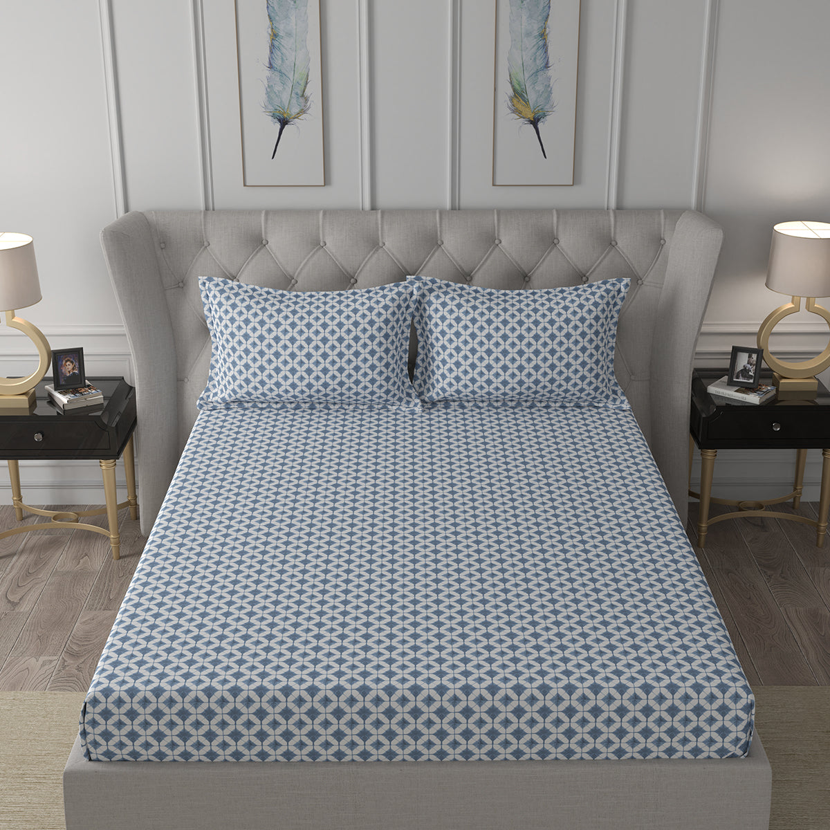 Hermosa Exotic Bouquet Elaine Blue Bed Sheet with Pillow Case