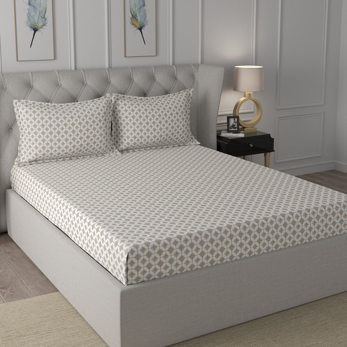 Hermosa Exotic Bouquet Elaine Neutral Bed Sheet with Pillow Case