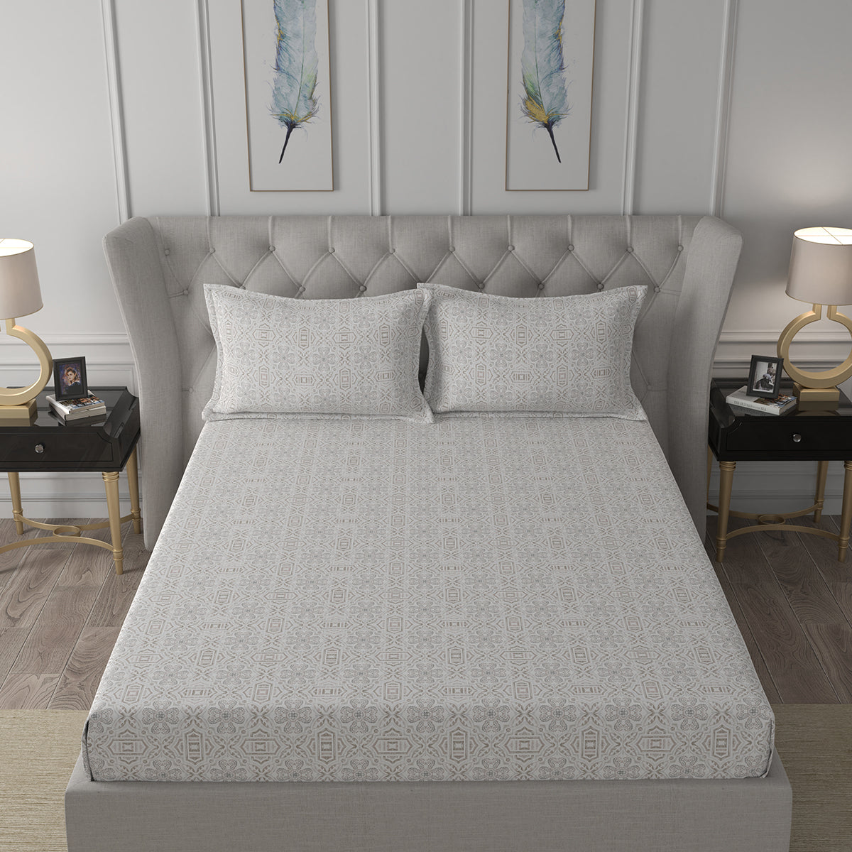 Hermosa Exotic Bouquet Kallie Neutral Bed Sheet with Pillow Case