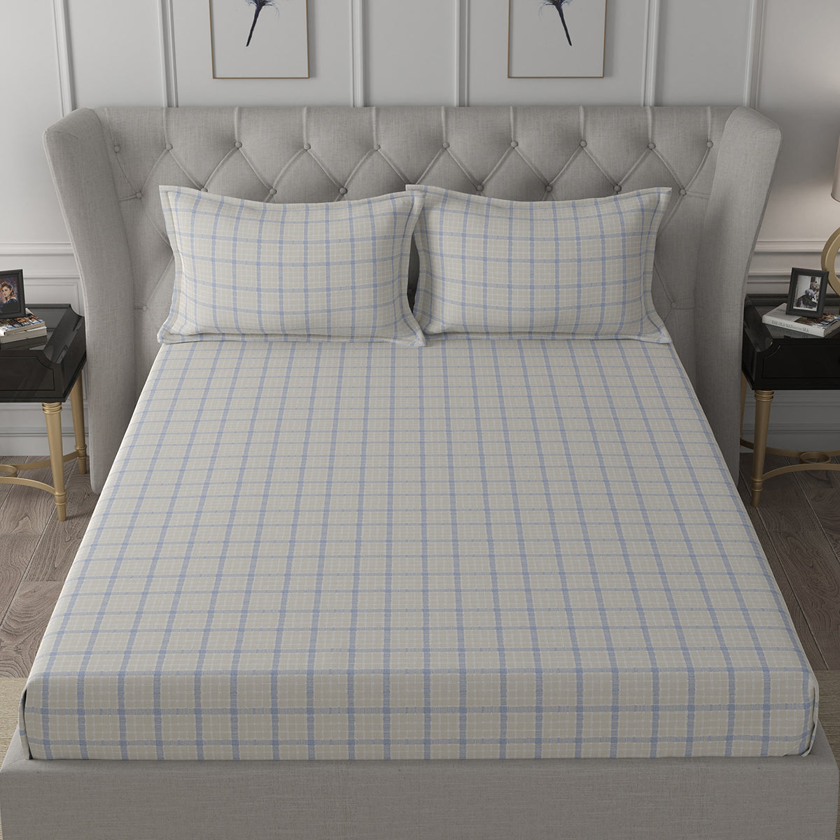 Backyard Patio Adrian Printed 100%Cotton Blue Bed Sheet with Pillow Covers