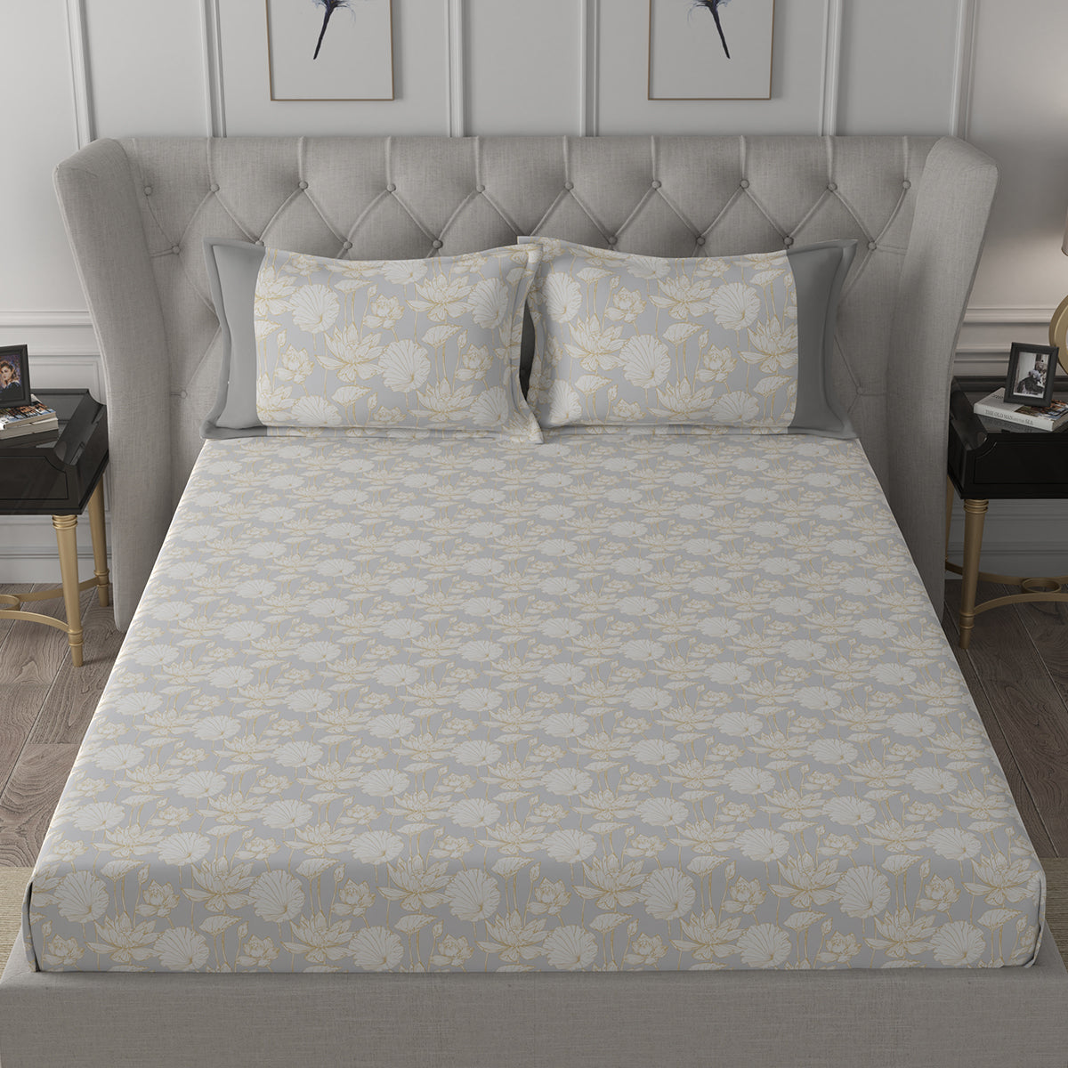Backyard Patio Albrecht Printed 100%Cotton Yellow Bed Sheet with Pillow Covers