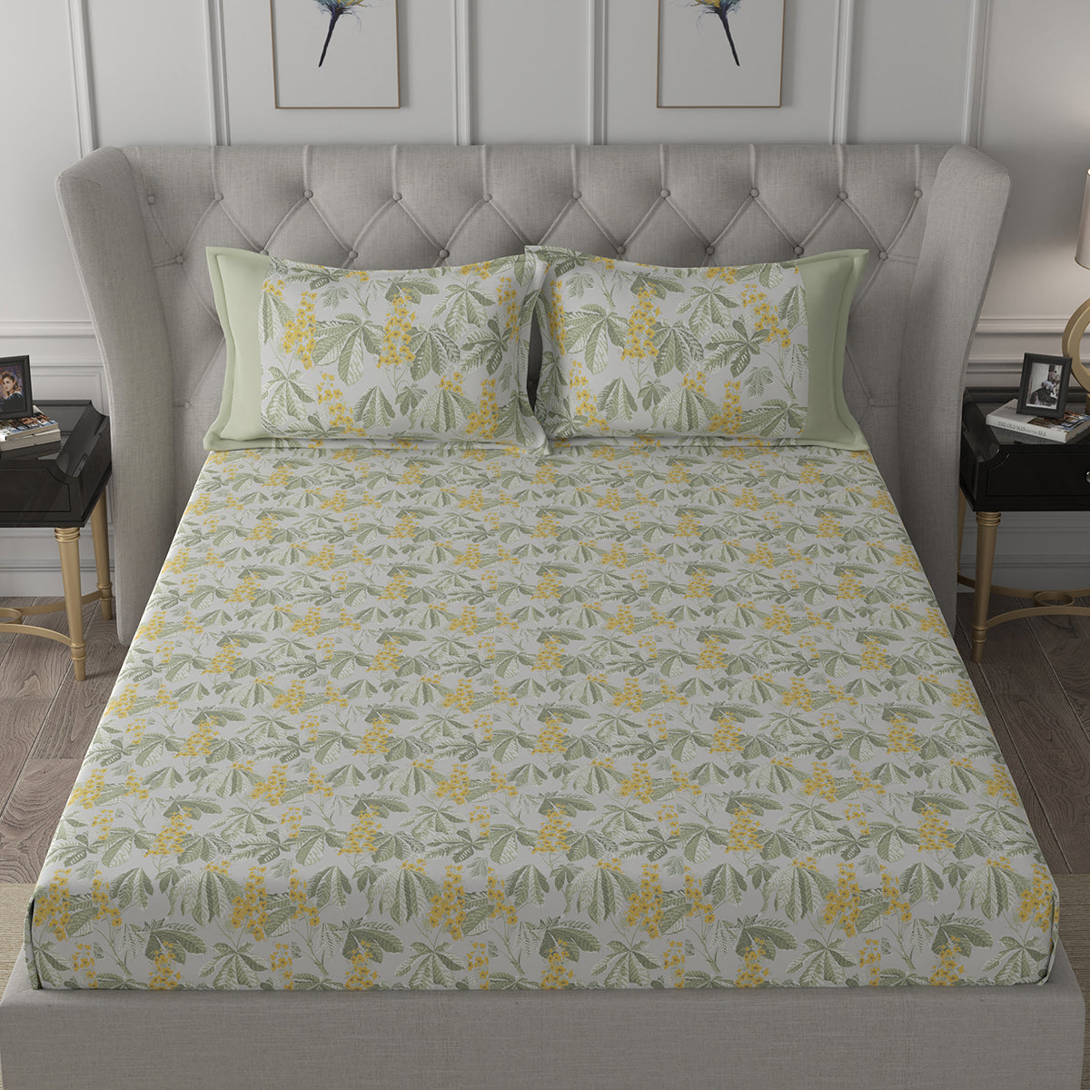 Backyard Patio Farmington Printed 100%Cotton Yellow Bed Sheet with Pillow Covers