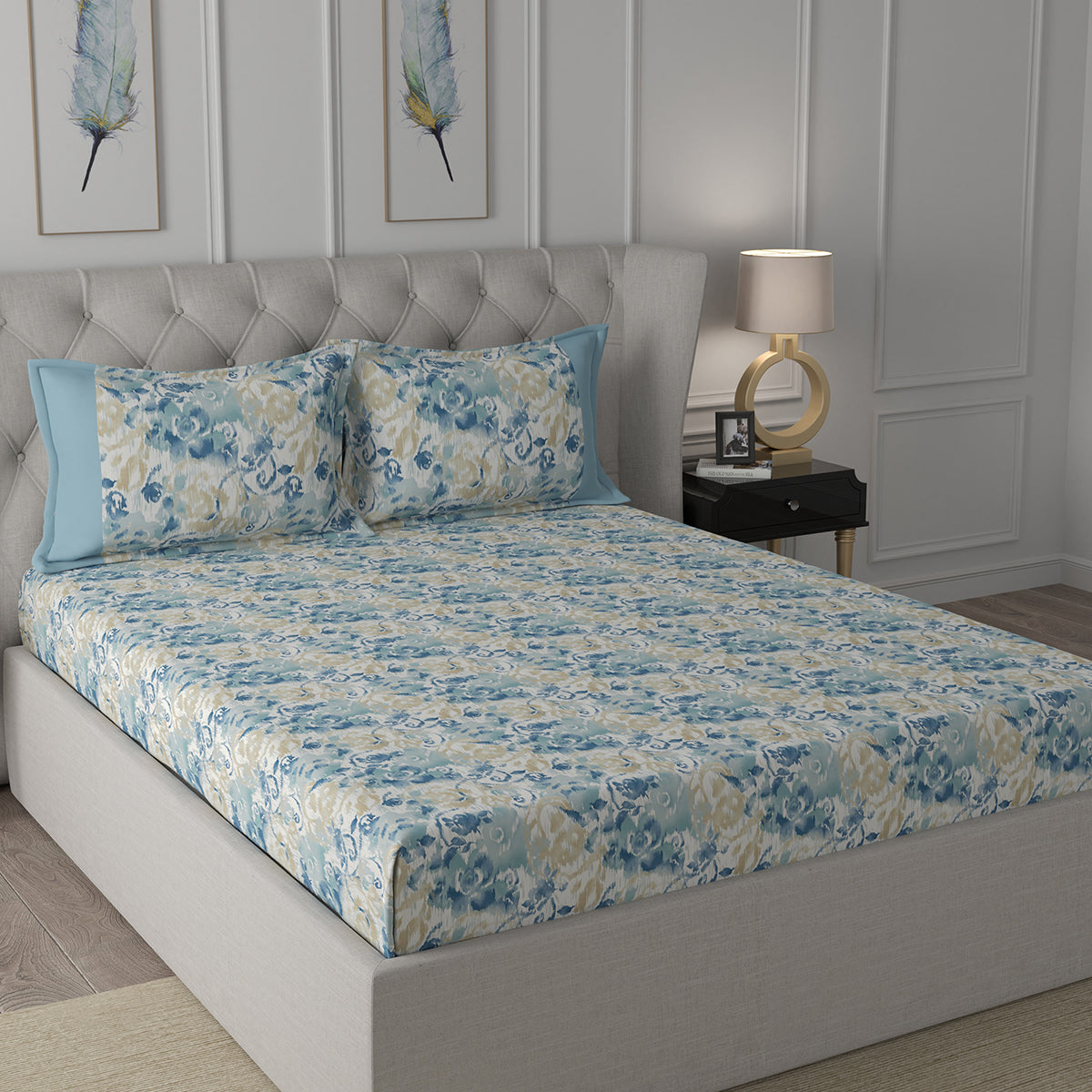 Buy Backyard Patio Meridian Printed 100%Cotton Blue Bed Sheet with