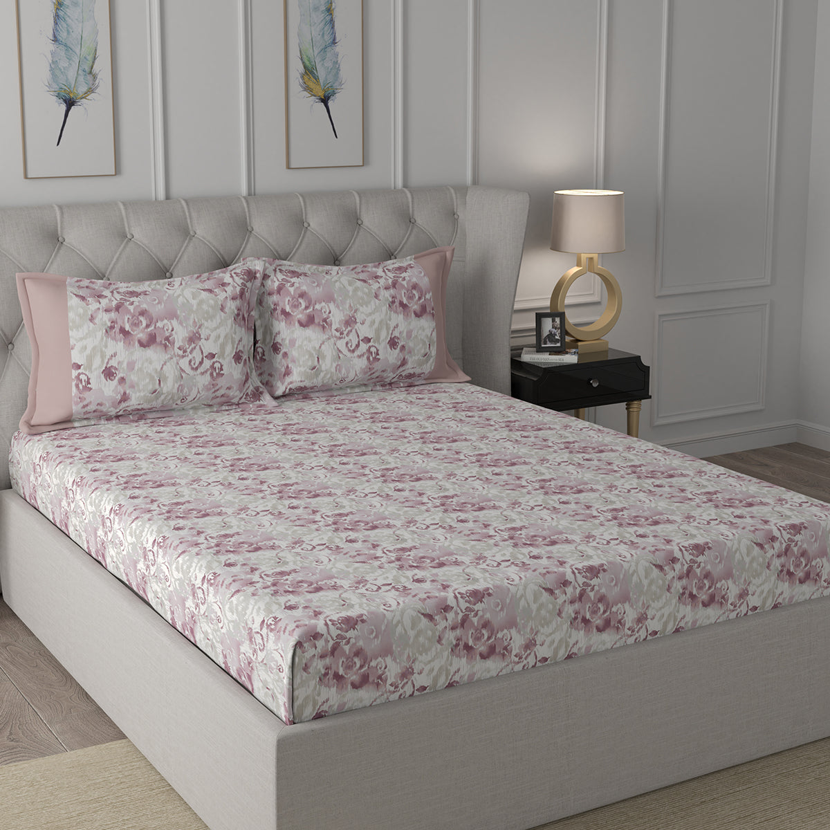 Backyard Patio Meridian Printed 100%Cotton Red Bed Sheet with Pillow Covers