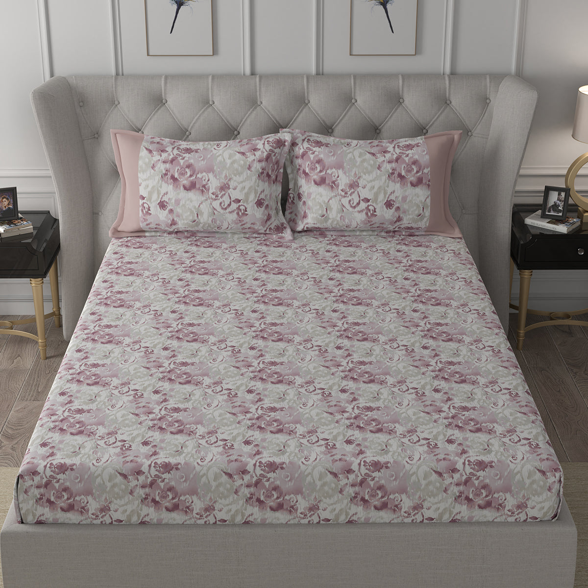 Backyard Patio Meridian Printed 100%Cotton Red Bed Sheet with Pillow Covers