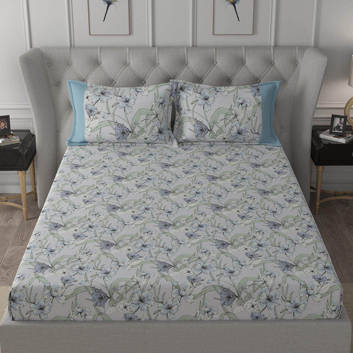 Backyard Patio Valencia Printed 100%Cotton Aqua Bed Sheet with Pillow Covers