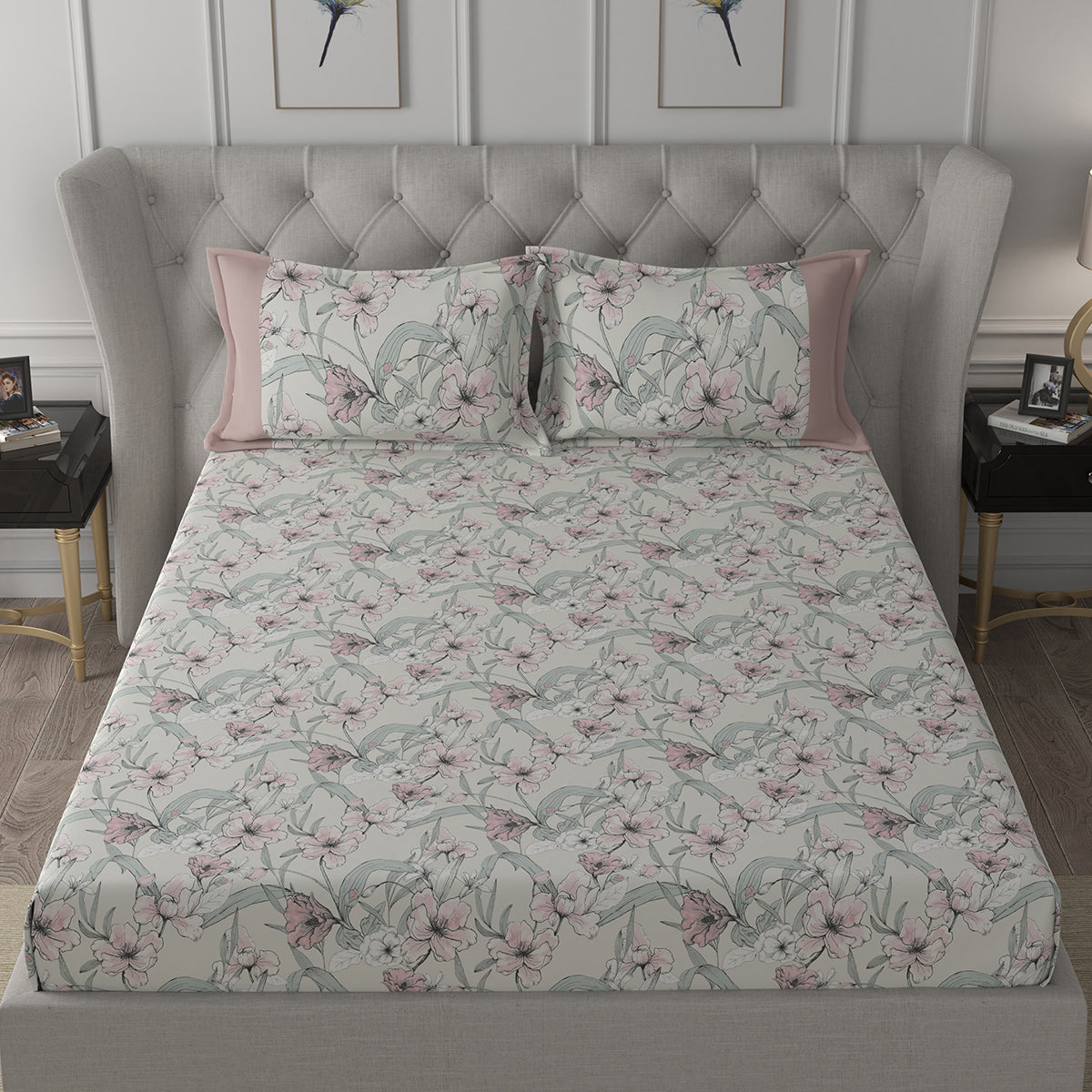 Backyard Patio Valencia Printed 100%Cotton Red Bed Sheet with Pillow Covers