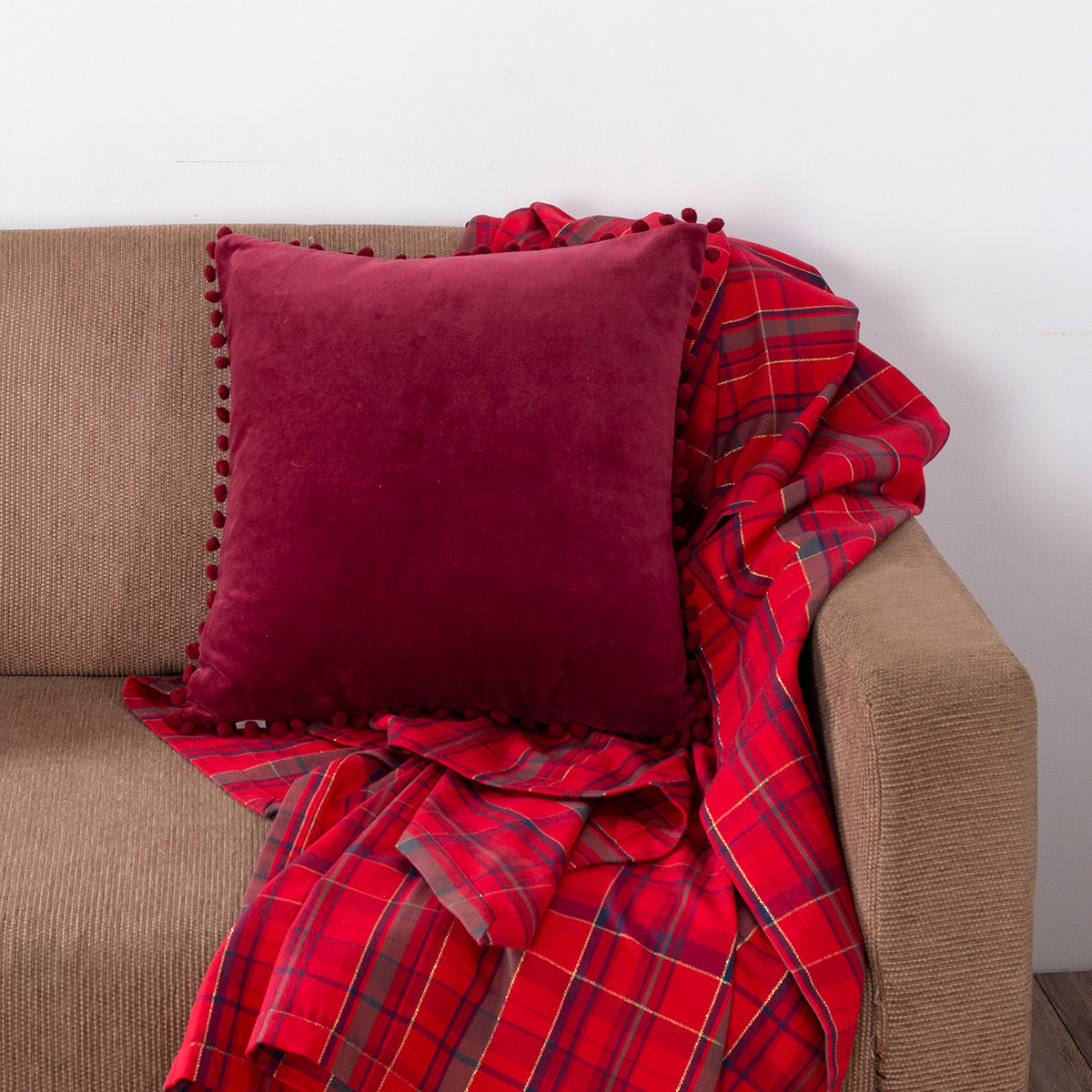 Christmas Ivy Red Solid Velvet 1 Pc Cushion Cover