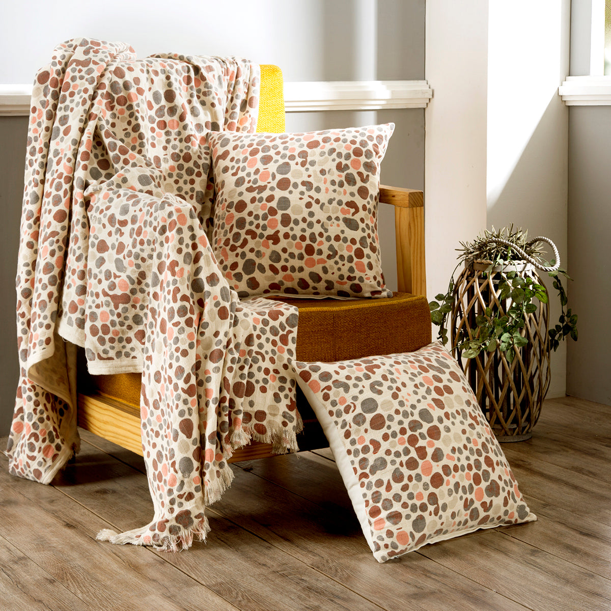 Blob 100% Cotton Solid Woven Super Soft Peach Multi Cover Set/Sofa/Multi Cover/Single Bed Cover