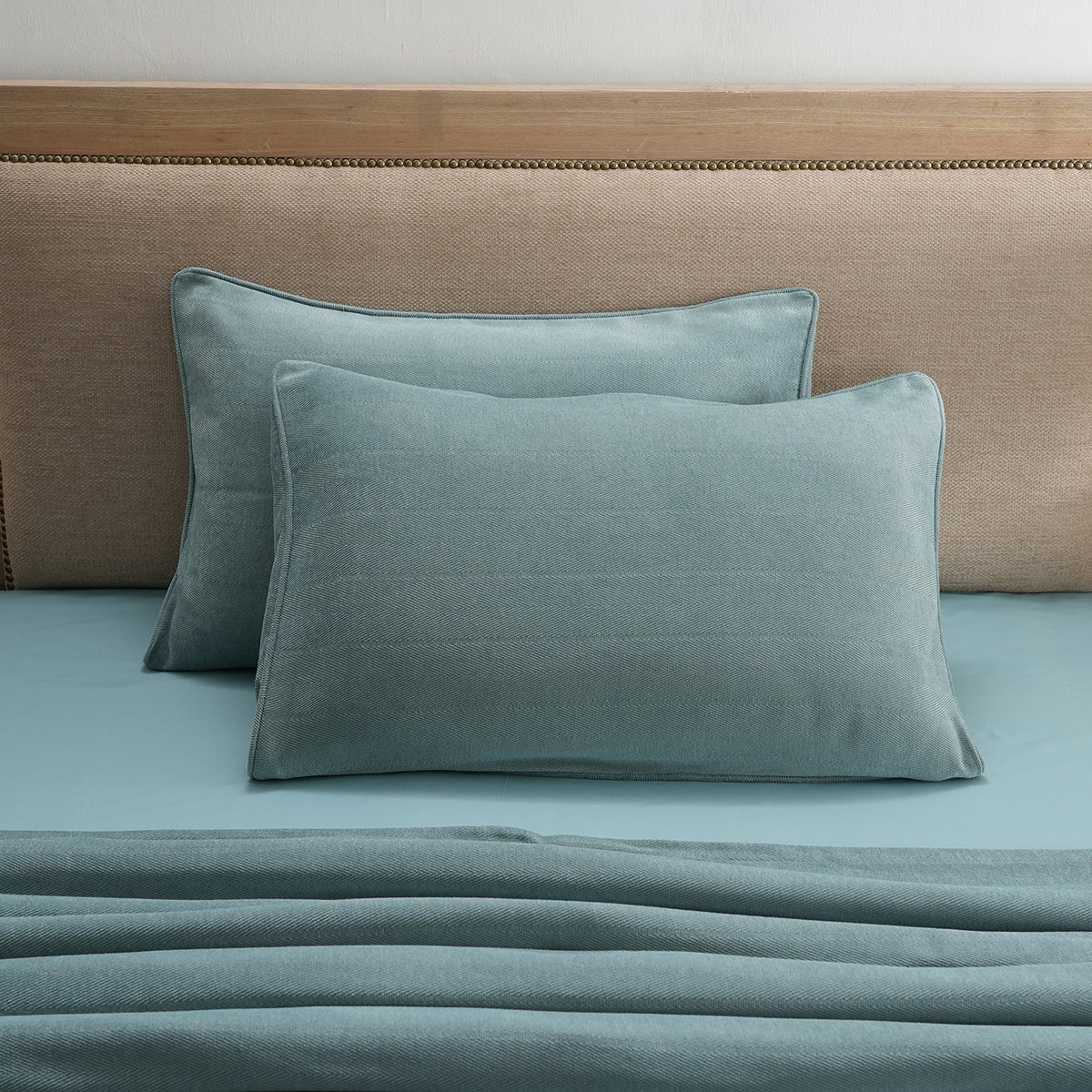 Caroline Woven Herringbone Pattern Beige 2PC Pillow Sham Set